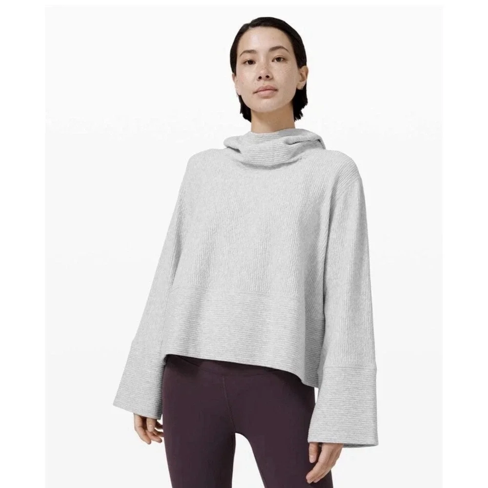 WOMENS LULULEMON RETREAT YOURSELF HOODIE HEATHERED LIGHT GREY NIMBUS SZ MED‎